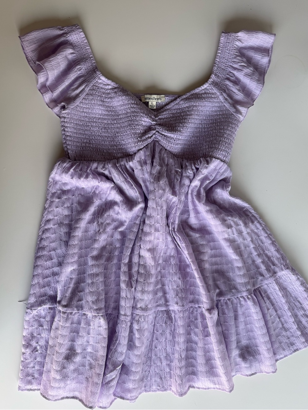 Charmed Hearts Lavender Smocked Ruffle Mini Dress Large